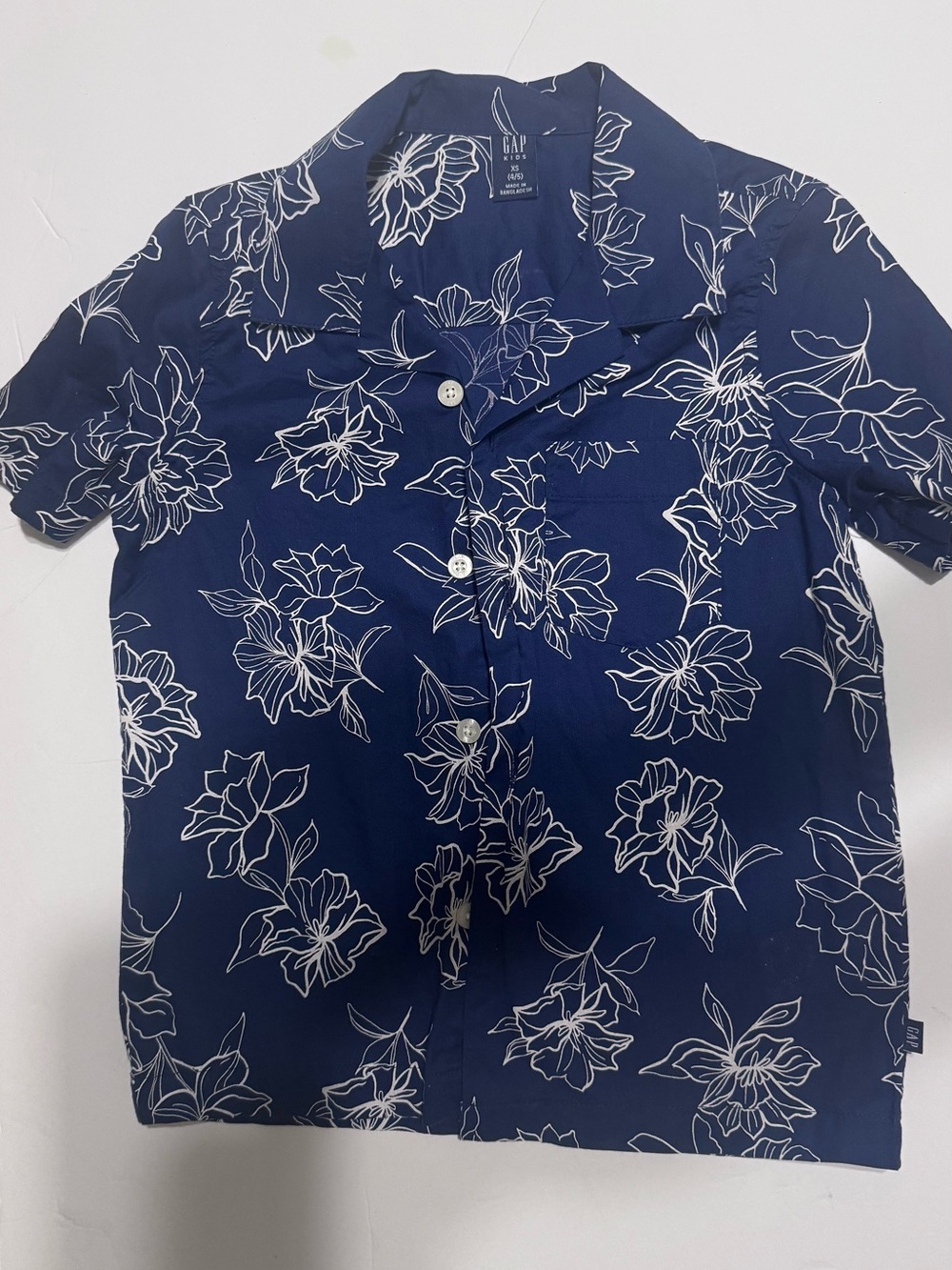 GAP Navy Blue Short-Sleeve Floral Button-Down Shirt